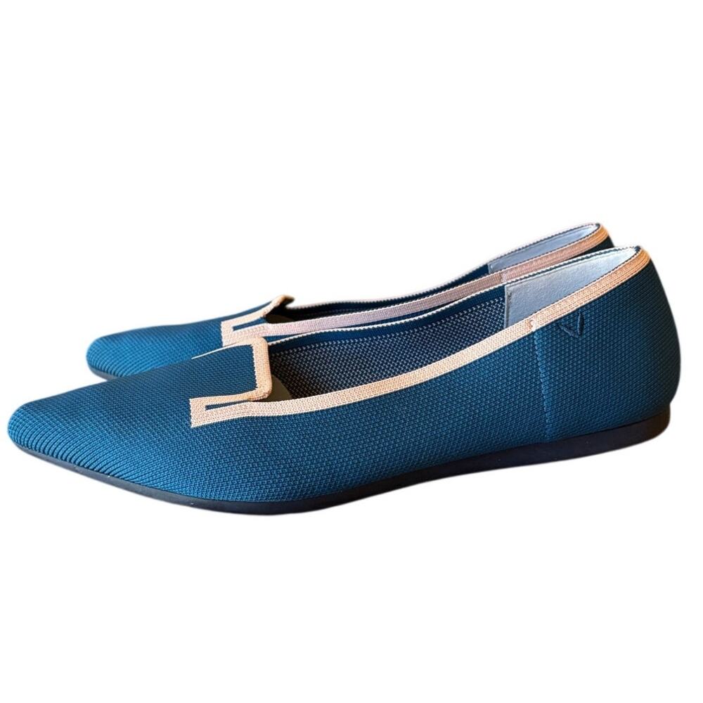 Vivaia Teal Soft Knit Pointy Toe Flats with Peachy Beige Trim size EU 41/US 9.5 - Picture 2 of 14